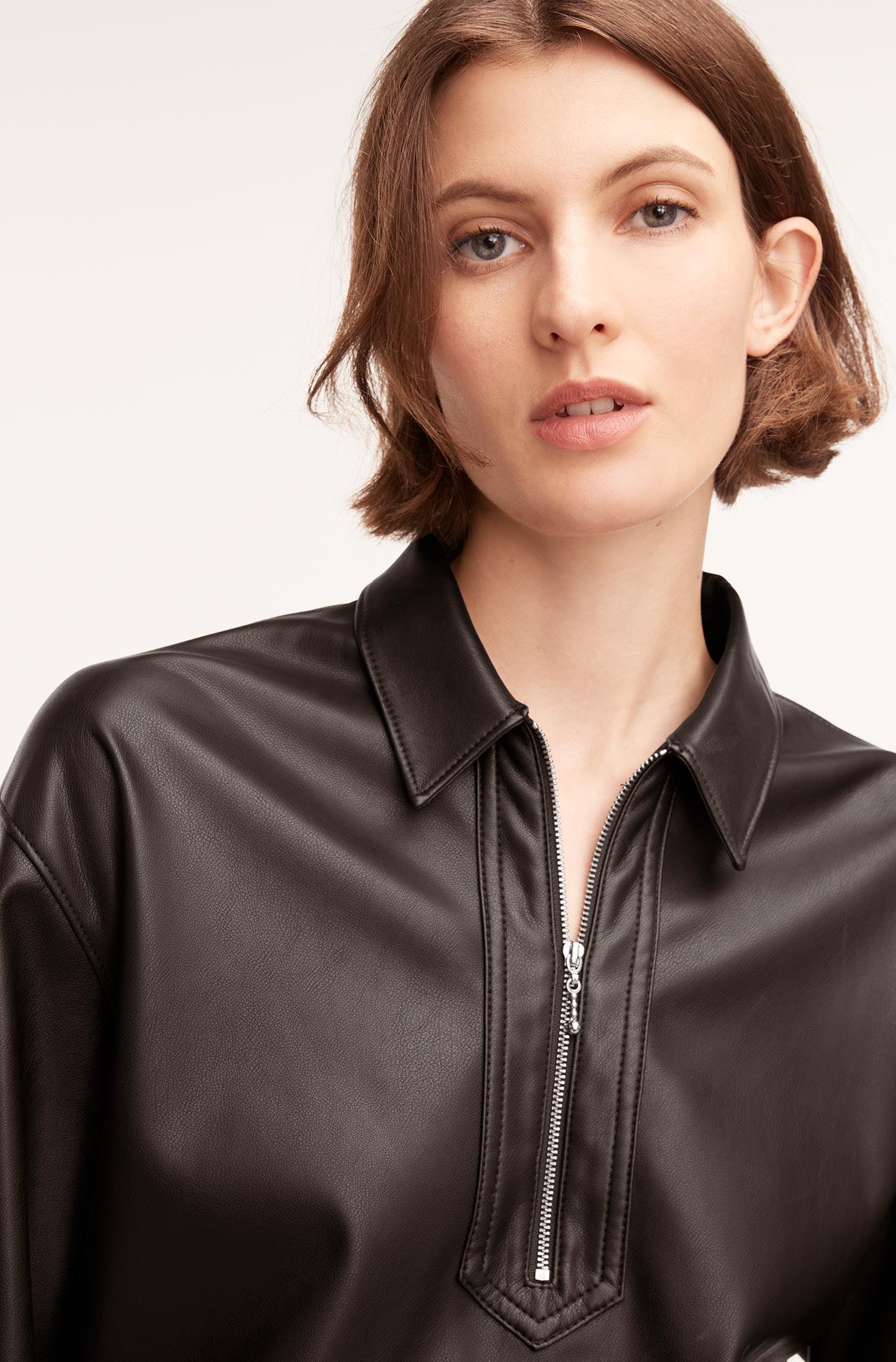 Vegan Leather Pullover | Black
