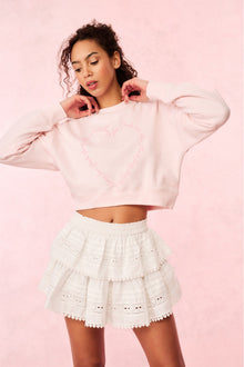 Ruffle Mini Heart Eyelet Lace Skirt | White