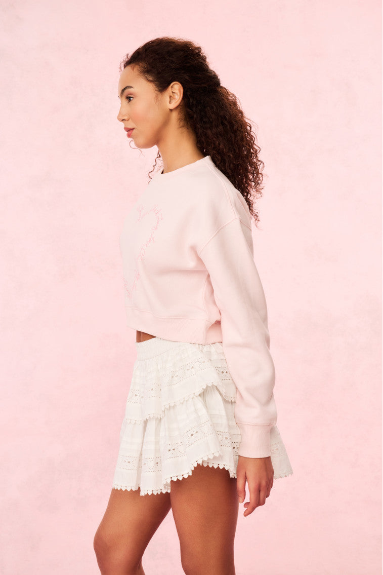 Ruffle Mini Heart Eyelet Lace Skirt | White