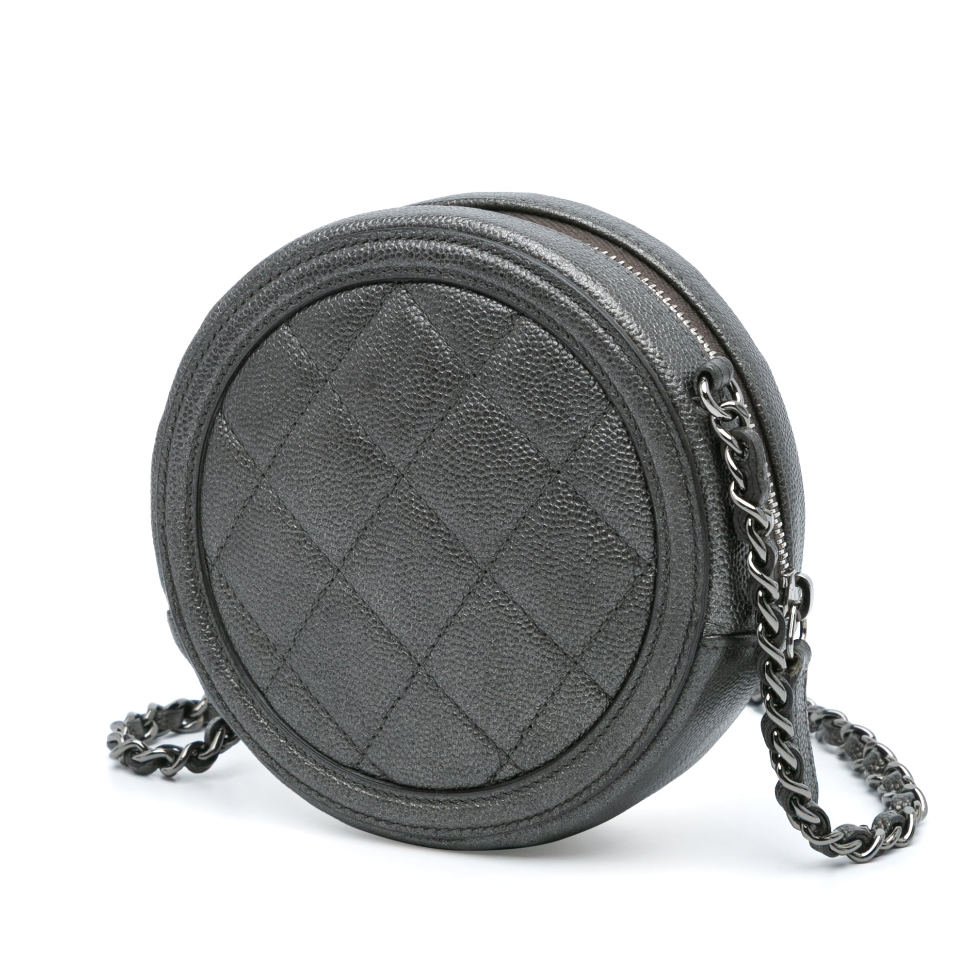 Chanel | Pre-Owned Metallic Caviar CC Filigree Round Clutch with Chain | Black