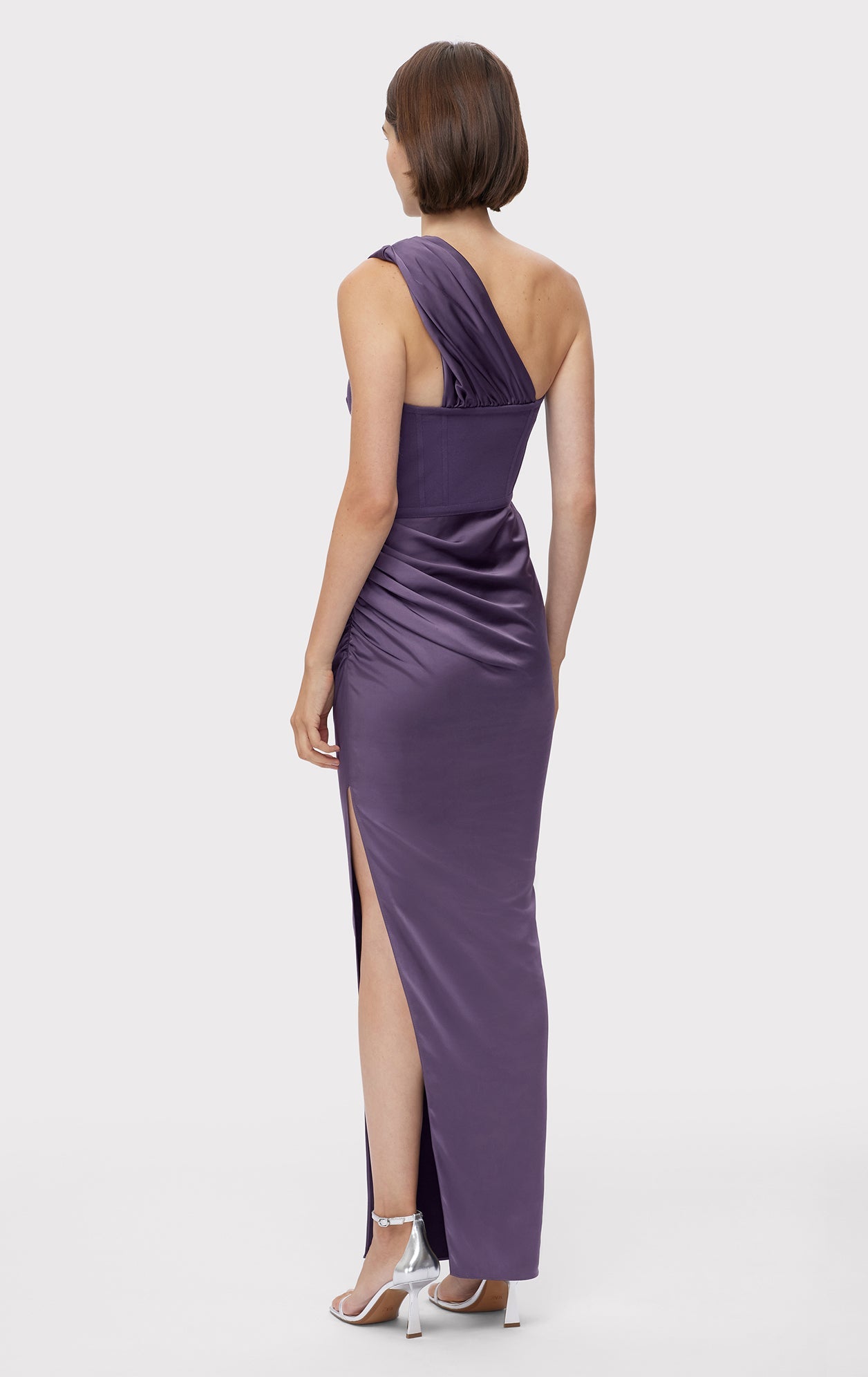 Ruched Woven Combo S/L Gown | Plum