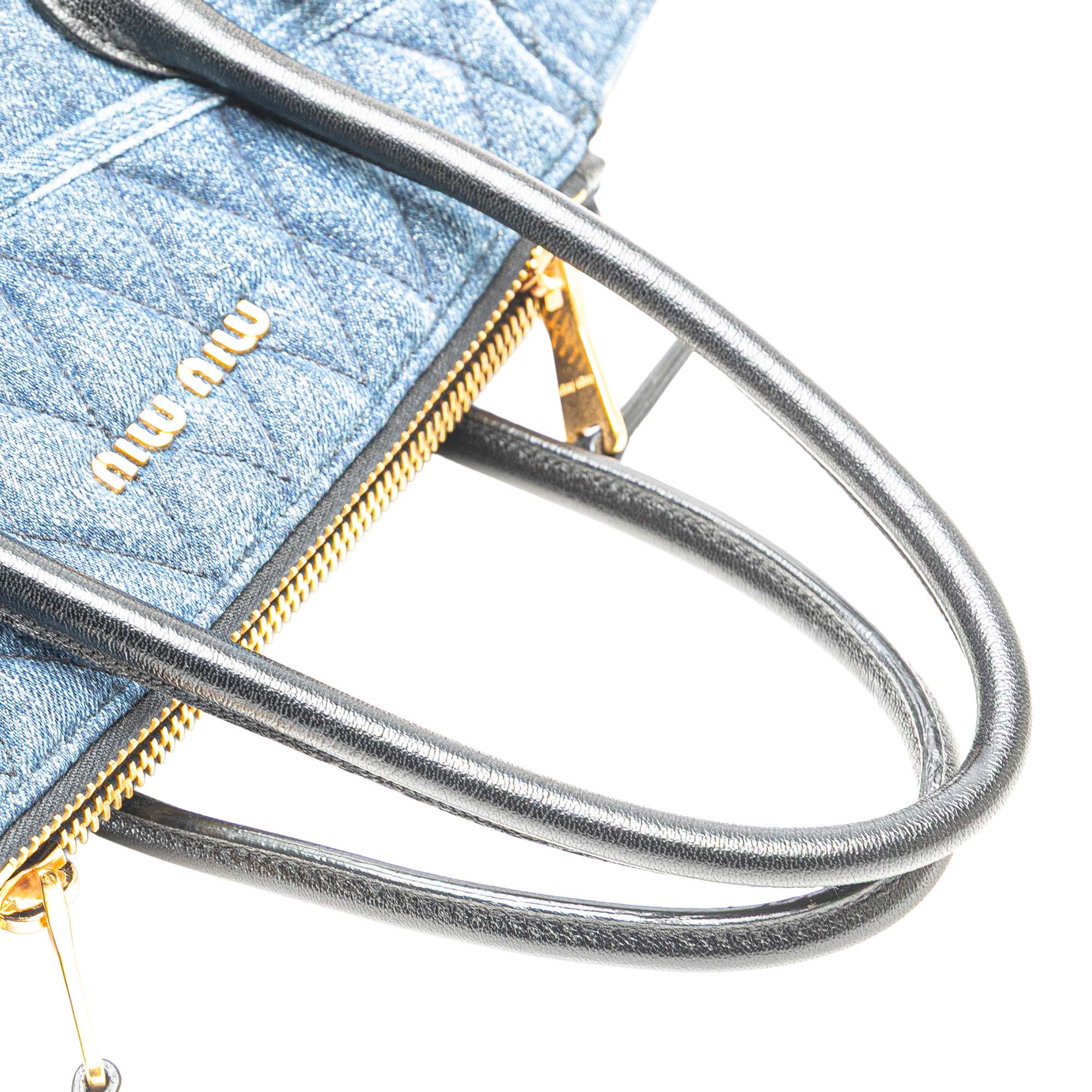 Miu Miu | Pre-Owned Small Matelasse Denim Biker Satchel | Blue/Denim