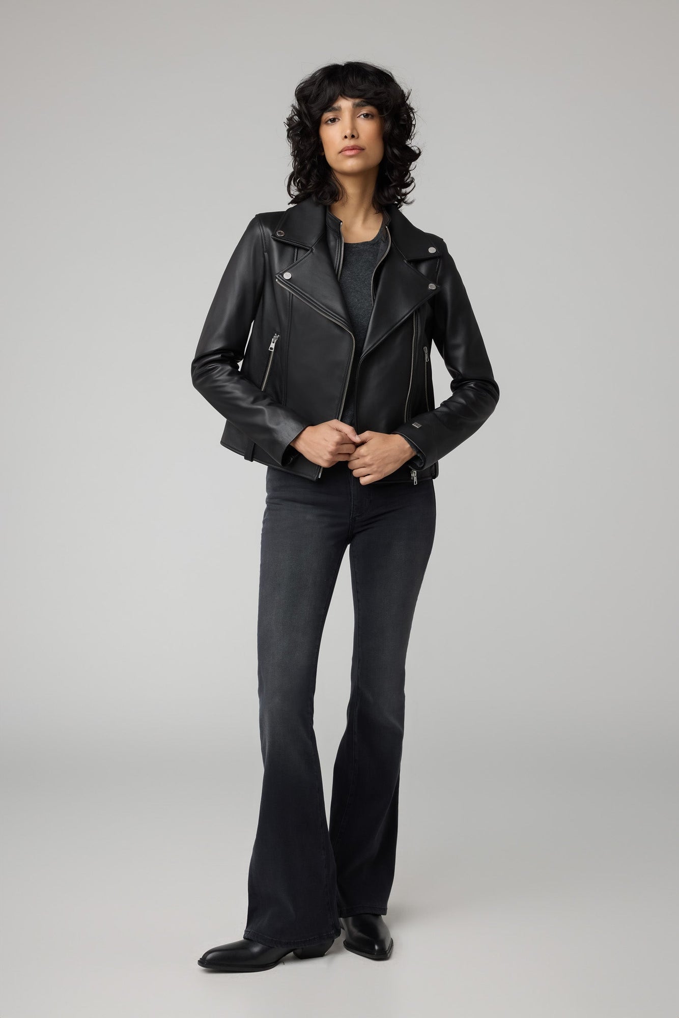 Ryder Semi-Fitted Leather Biker Jacket | Black