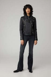 Ryder Semi-Fitted Leather Biker Jacket | Black