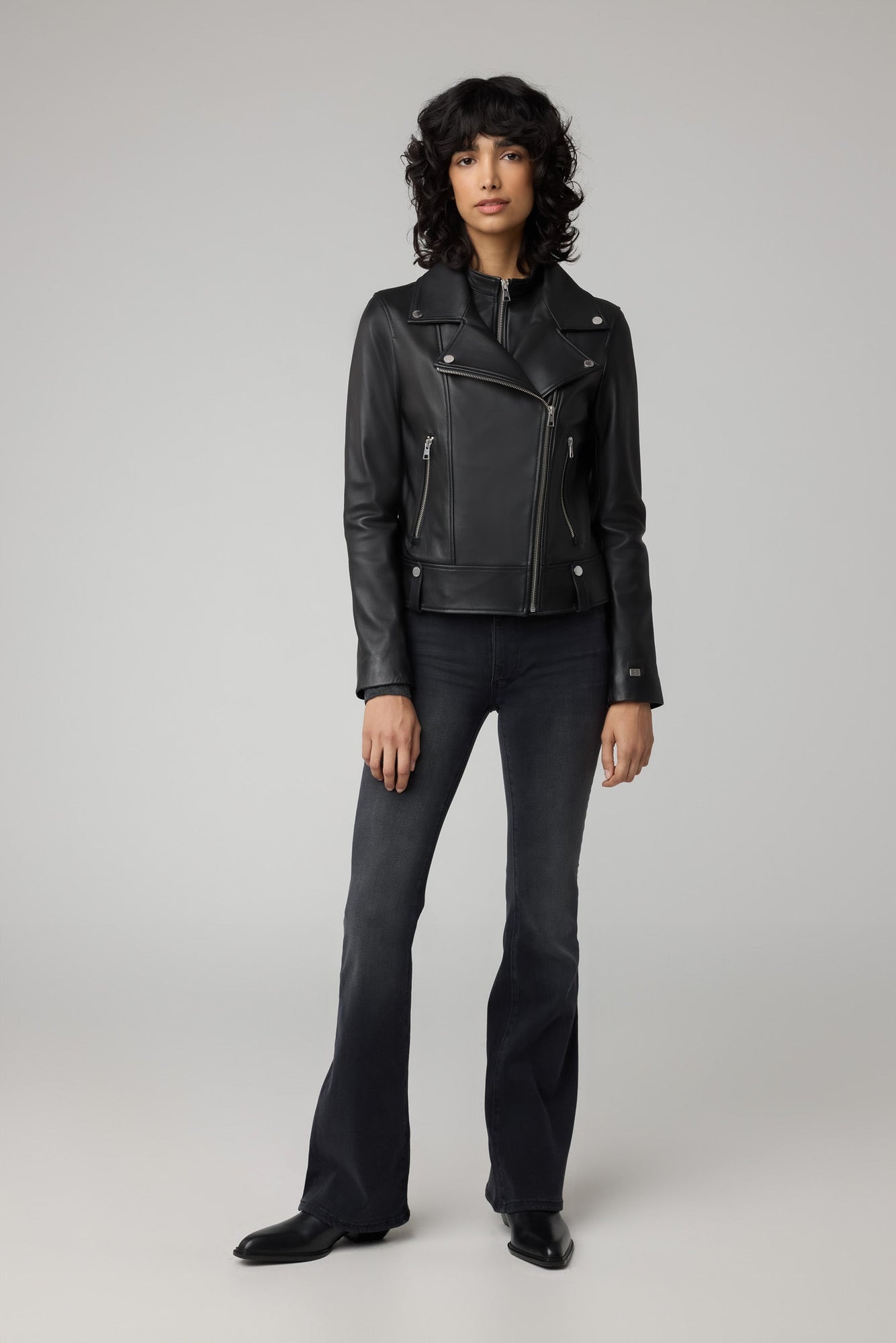 Ryder Semi-Fitted Leather Biker Jacket | Black