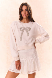 Rylan Bow-Embellished Fleece Pullover | Sugar Cookie