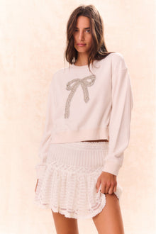 Rylan Bow-Embellished Fleece Pullover | Sugar Cookie