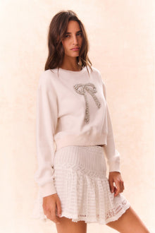 Rylan Bow-Embellished Fleece Pullover | Sugar Cookie