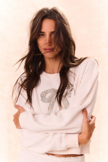 Rylan Bow-Embellished Fleece Pullover | Sugar Cookie