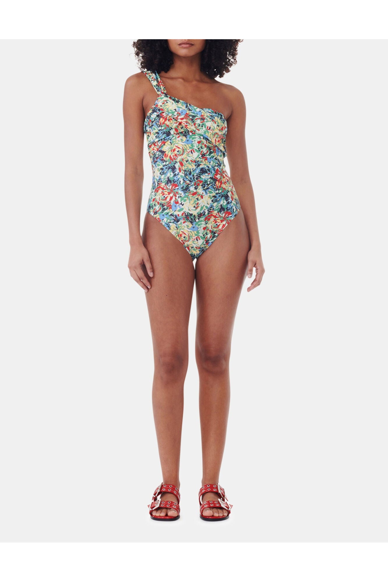 Recycled Printed Gathered Asymmetric Swimsuit | Multicolour