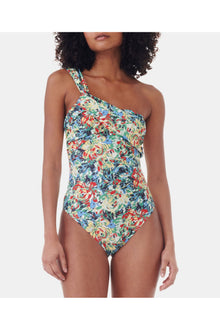 Recycled Printed Gathered Asymmetric Swimsuit | Multicolour
