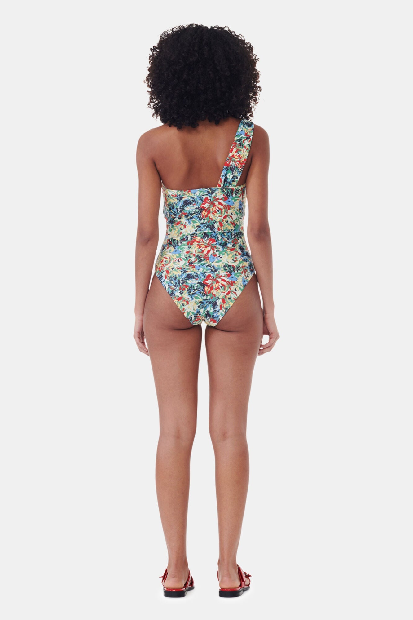 Recycled Printed Gathered Asymmetric Swimsuit | Multicolour