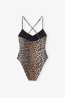 Recycled Printed V neck Swimsuit | Leopard