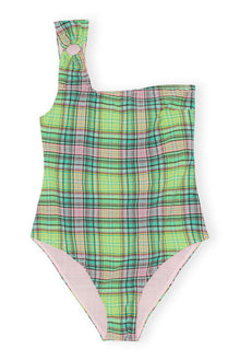 Recycled Seersucker One Shoulder Swimsuit | Lagoon