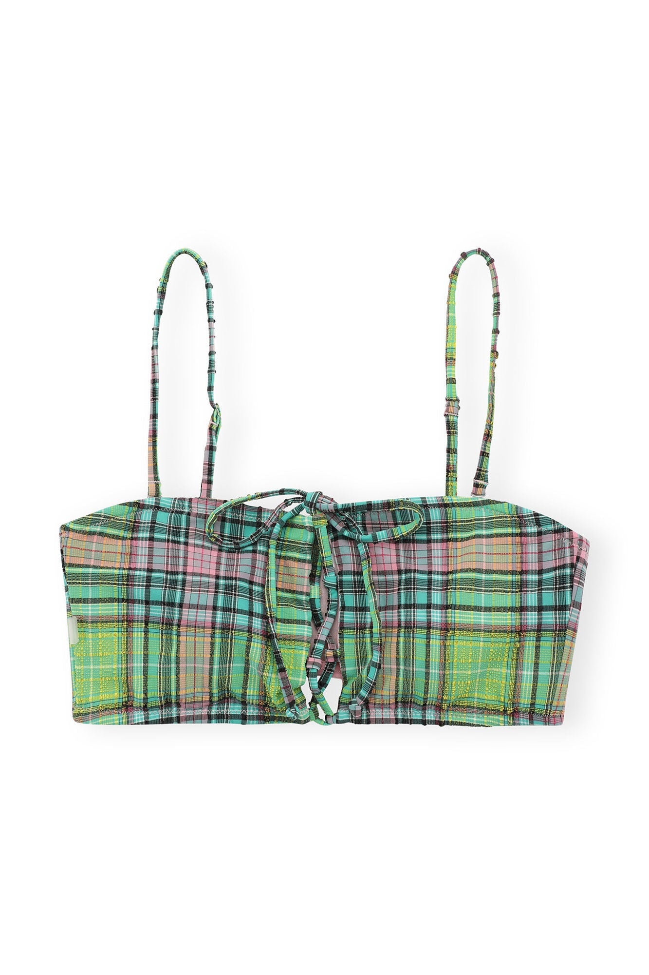 Recycled Seersucker Tie front Bikini Top | Lagoon