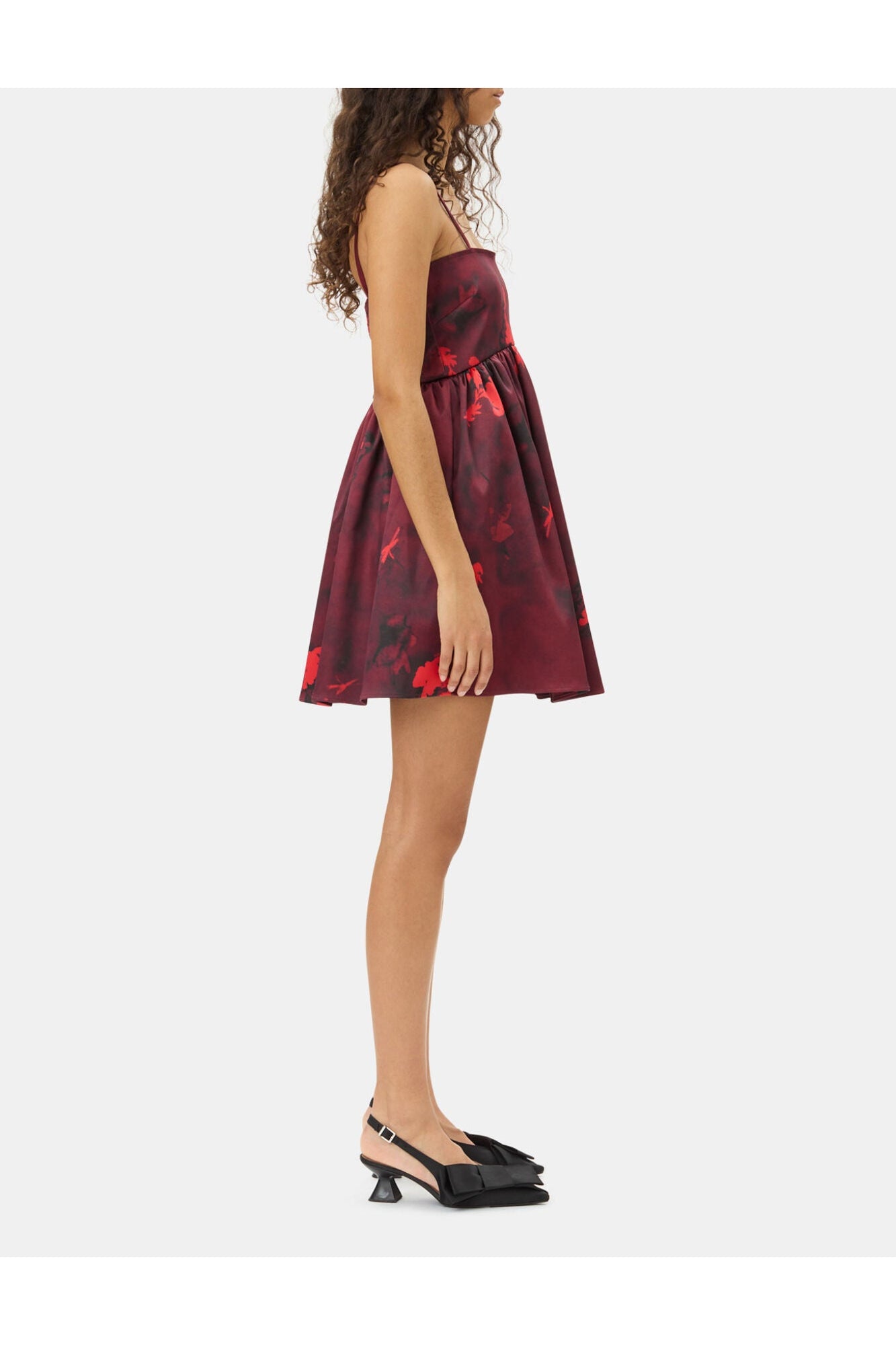 Red Floral Print Satin Strap Mini Dress | Winery