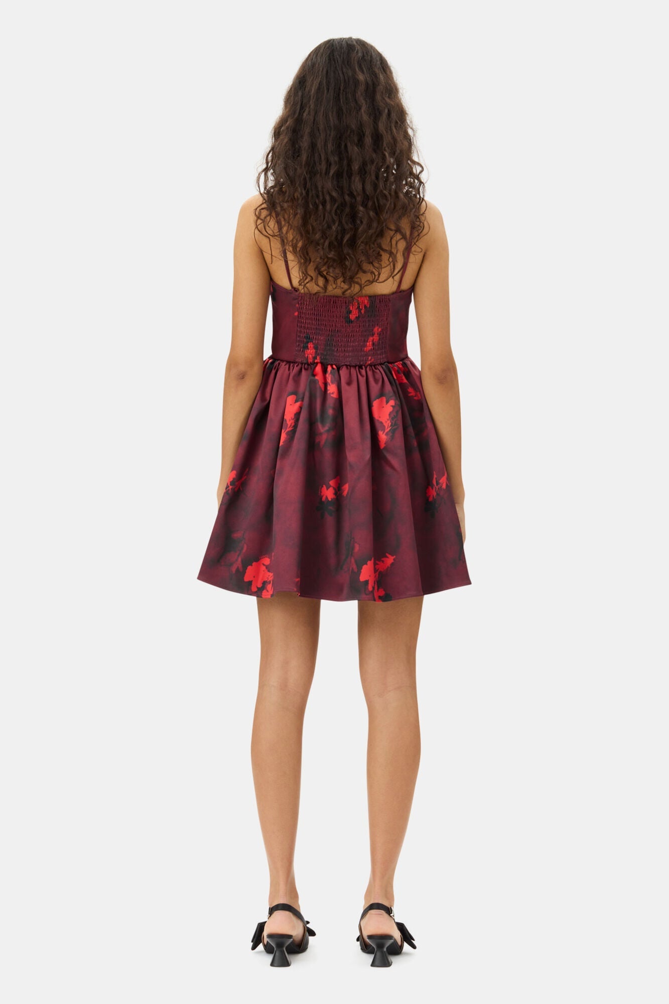 Red Floral Print Satin Strap Mini Dress | Winery