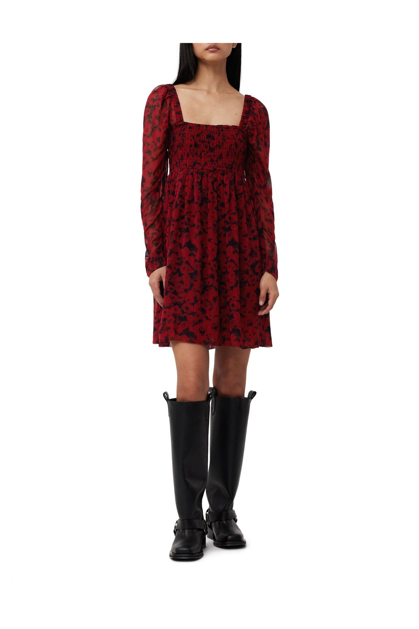 Red Printed Georgette Mini Dress | Syrah
