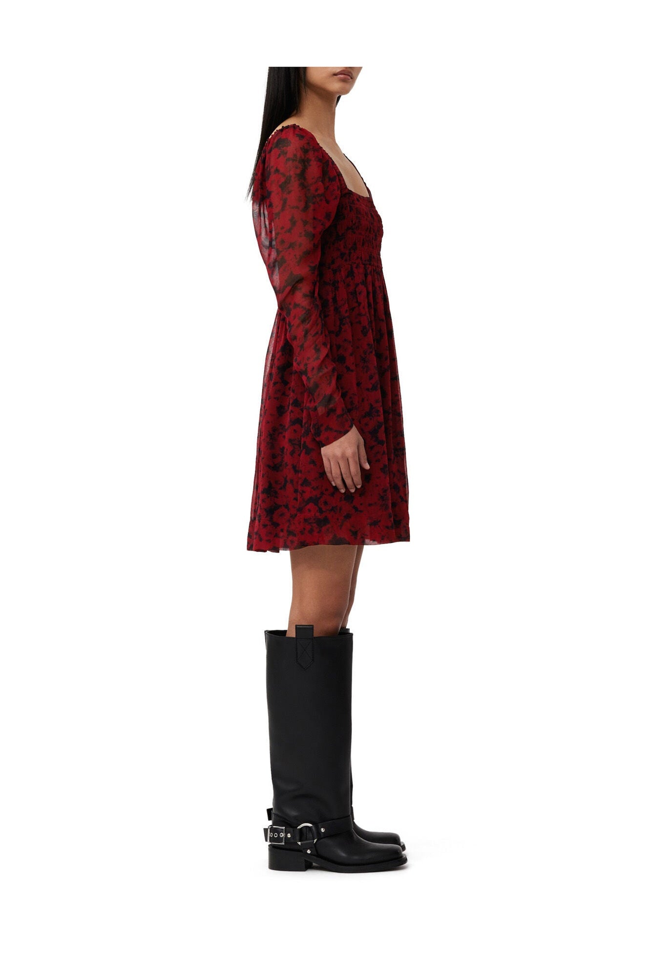 Red Printed Georgette Mini Dress | Syrah