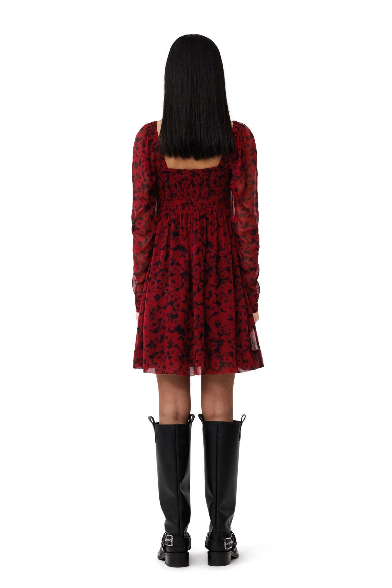 Red Printed Georgette Mini Dress | Syrah