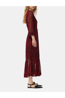 Red Printed Light Georgette Wrap Midi Dress | Syrah