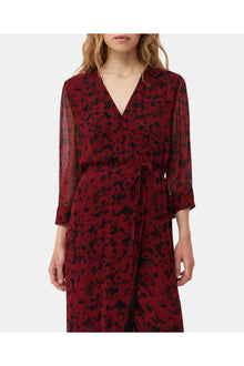 Red Printed Light Georgette Wrap Midi Dress | Syrah
