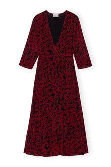 Red Printed Light Georgette Wrap Midi Dress | Syrah