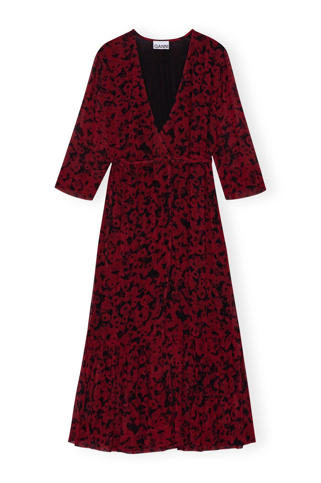 Red Printed Light Georgette Wrap Midi Dress | Syrah
