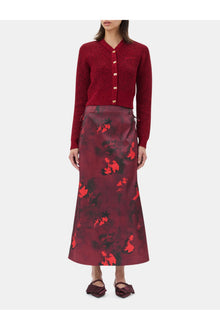 Red Printed Satin Maxi Skirt | Winery