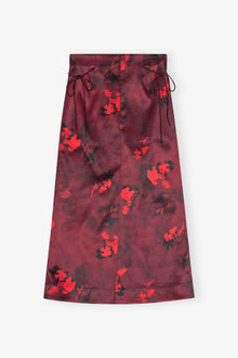 Red Printed Satin Maxi Skirt | Winery