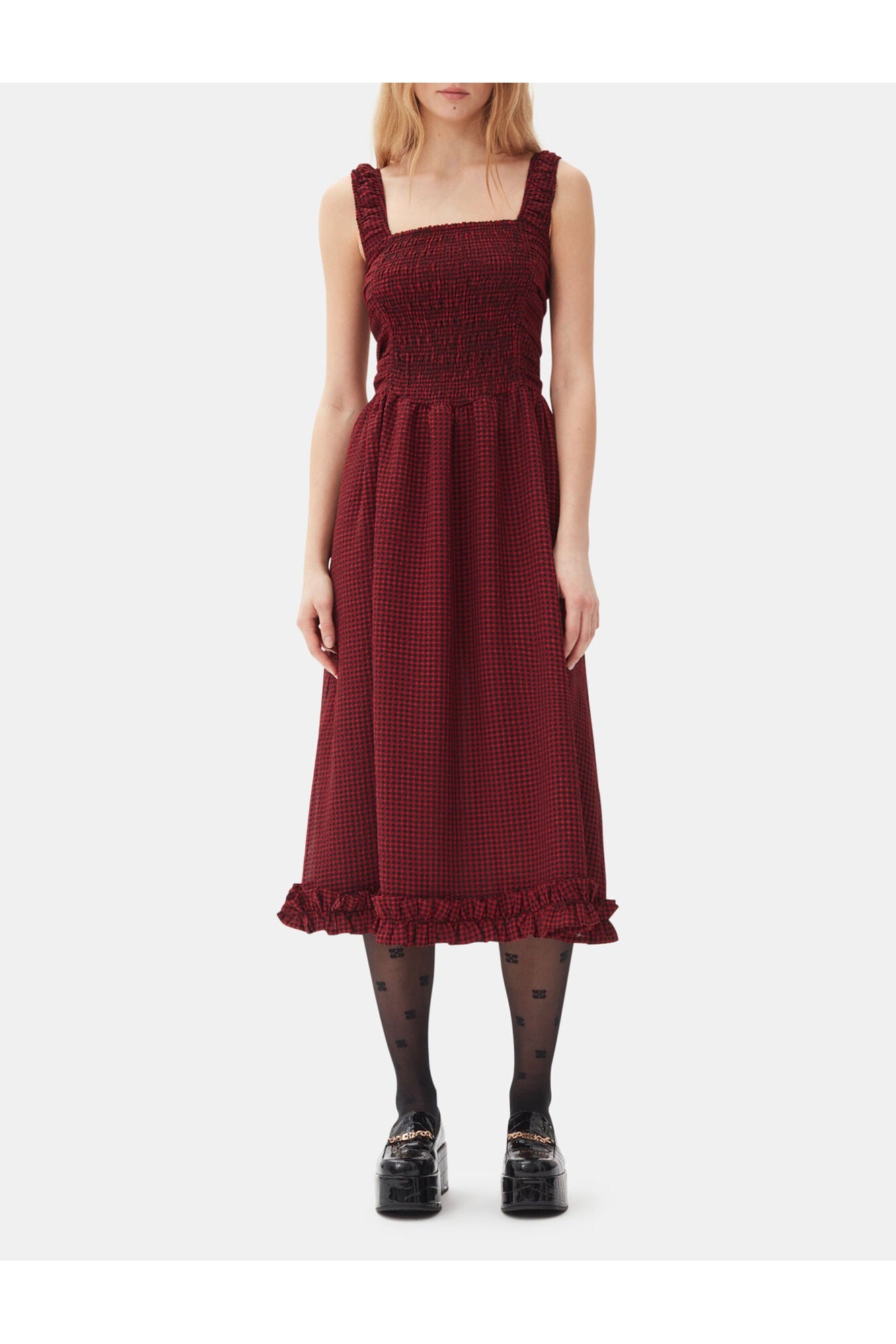 Red Sheer Midi Strap Smock Dress | Winery