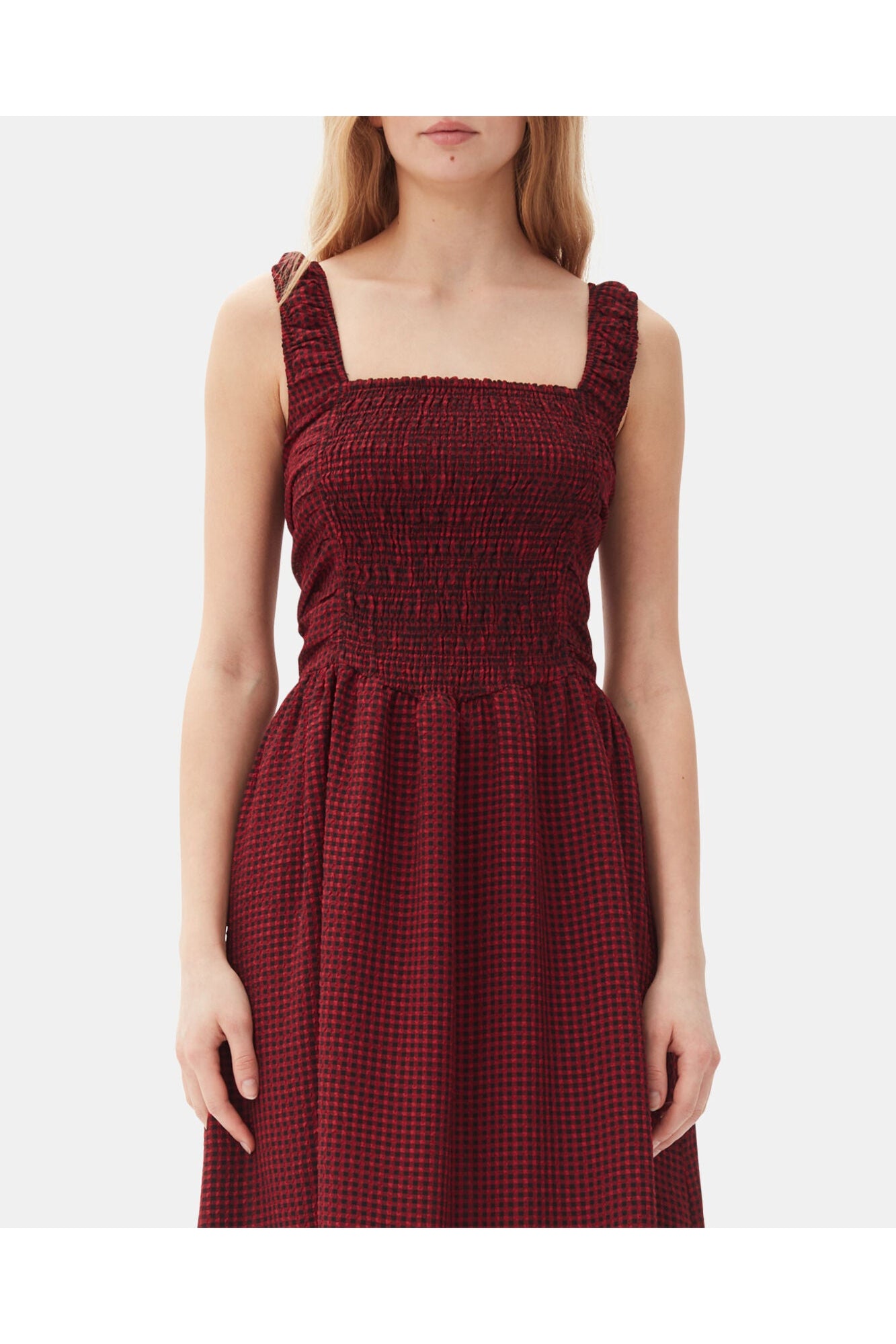 Red Sheer Midi Strap Smock Dress | Winery