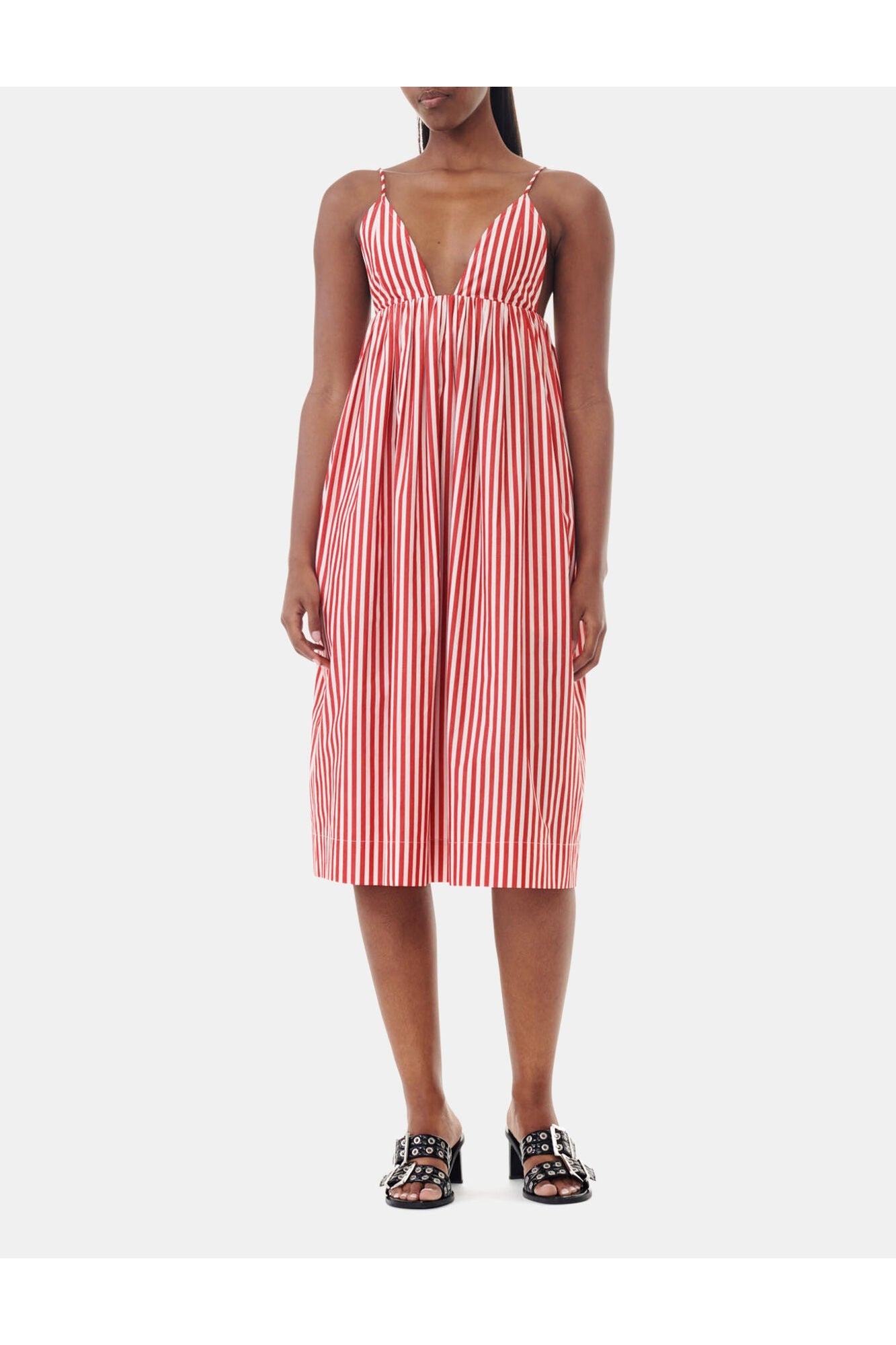 Red Stripe Cotton Strap Midi Dress | Barbados Cherry