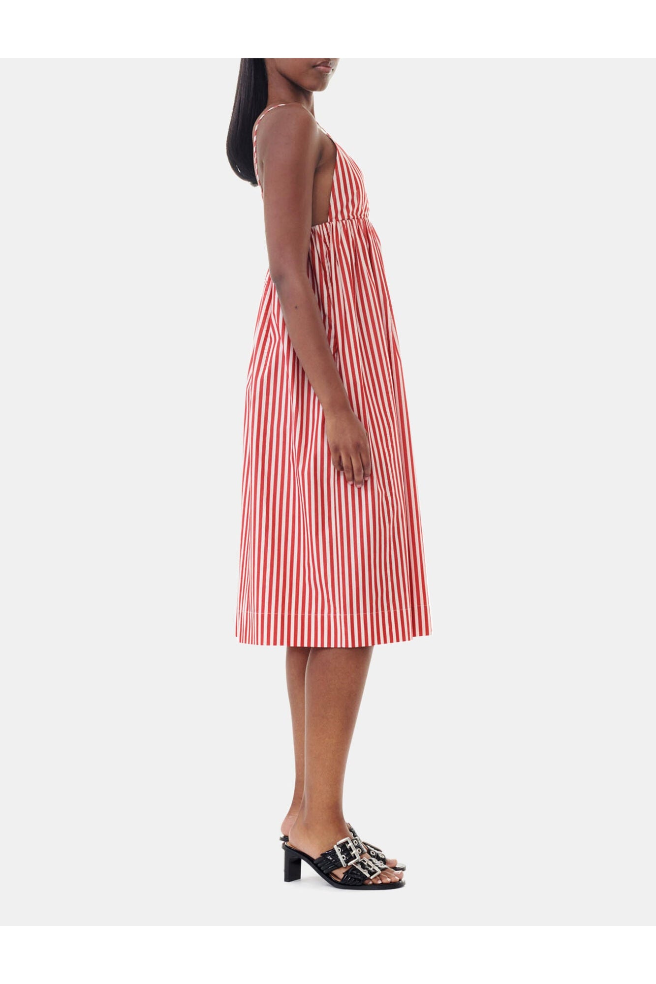 Red Stripe Cotton Strap Midi Dress | Barbados Cherry