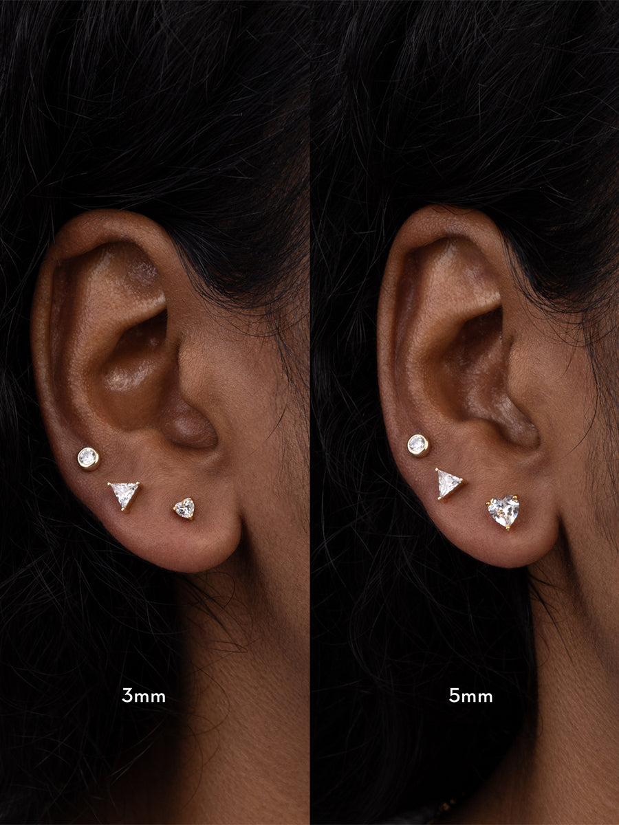 Heart Stud Earrings | 5A Grade Cubic Zirconia | 14K Gold Plated Brass