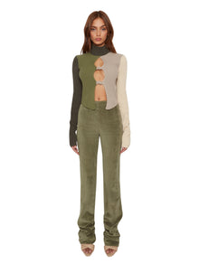Womens | Corduroy Ruched Woven Leggings | Deep Sage