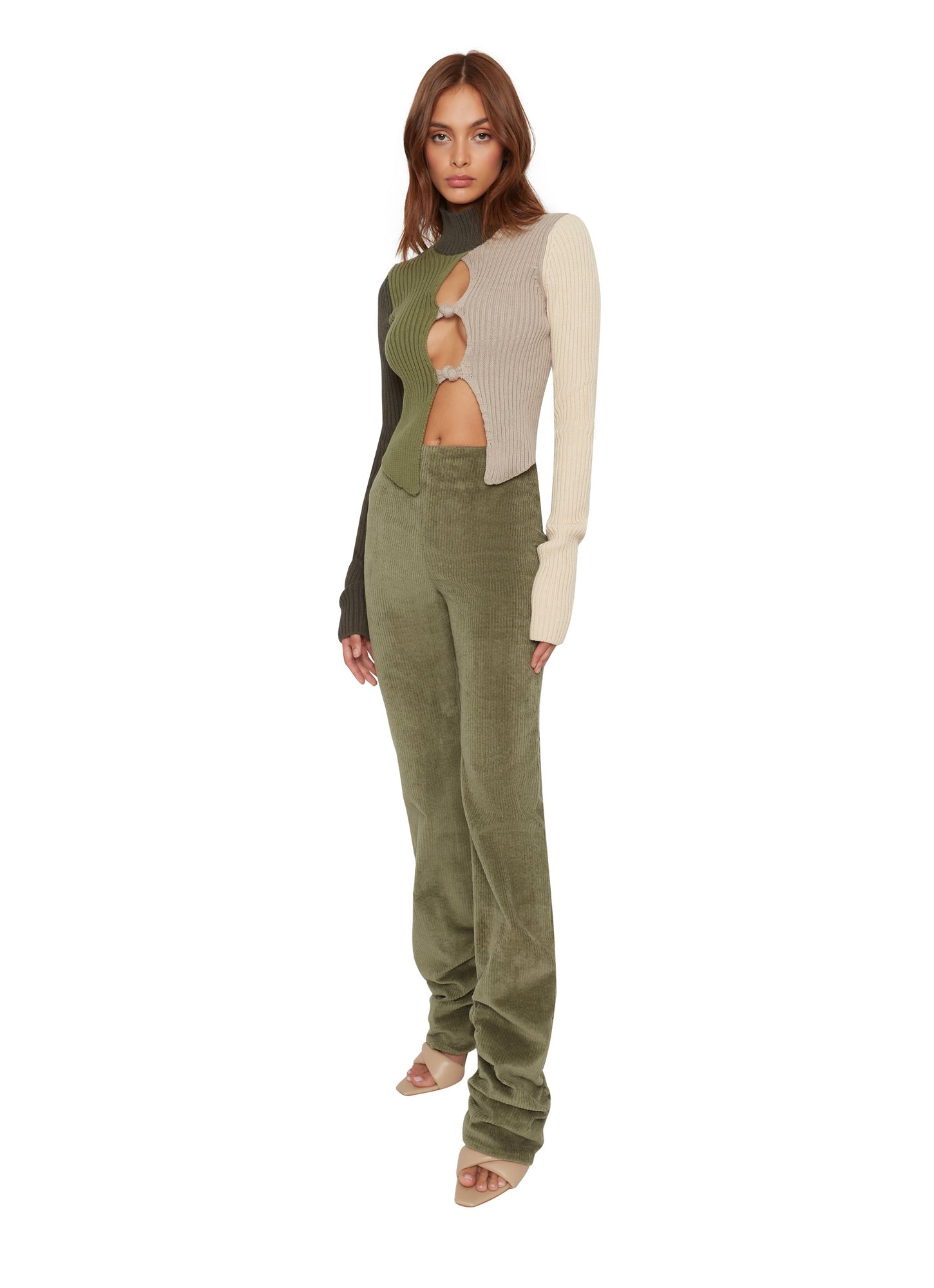 Womens | Corduroy Ruched Woven Leggings | Deep Sage
