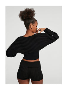 Ribbed Knit Shrug | Black