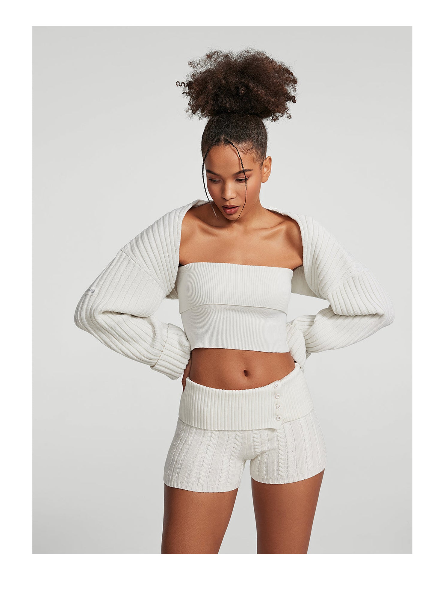 Ribbed Knit Shrug | White
