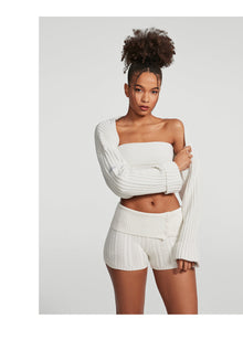 Ribbed Knit Shrug | White