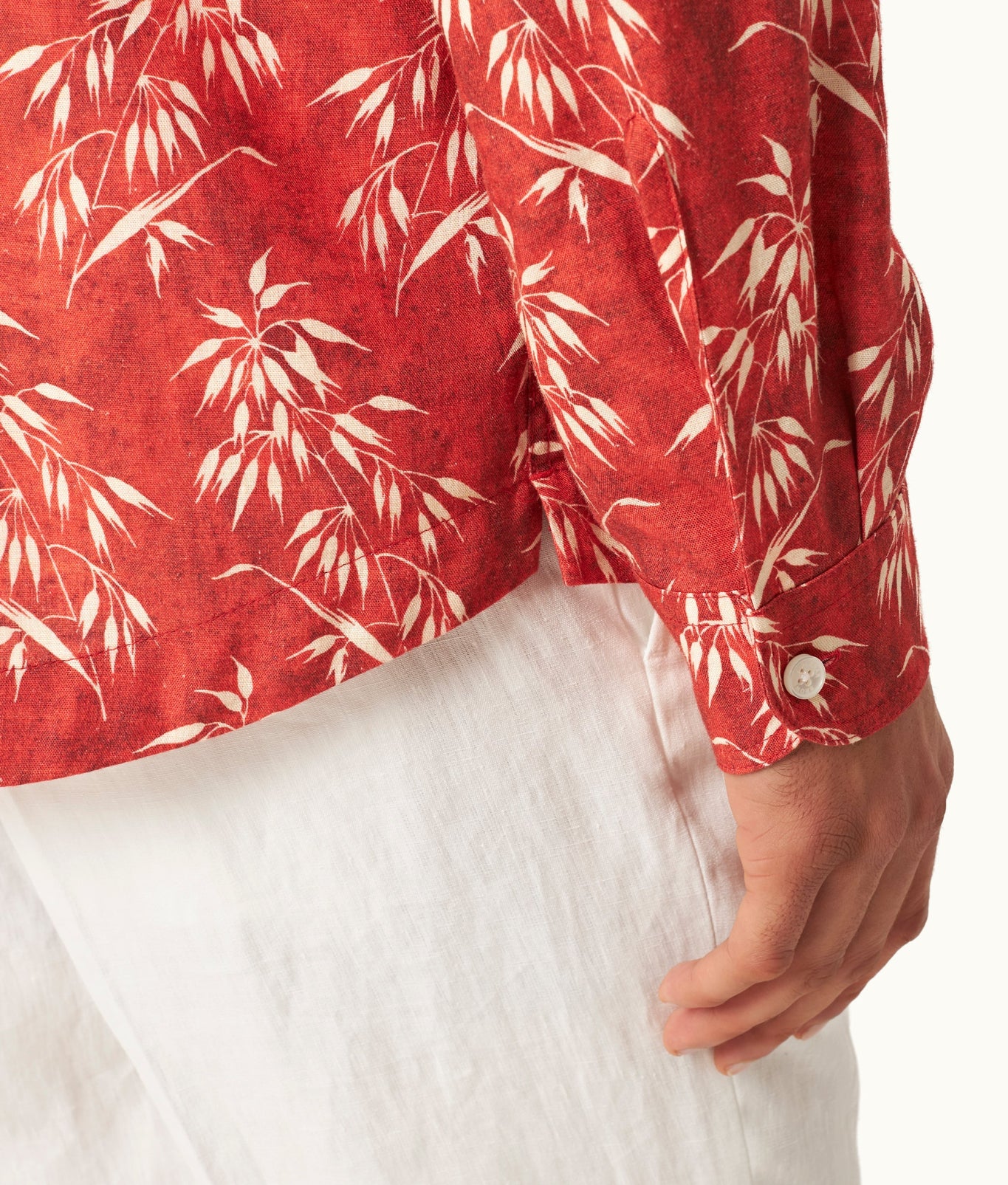 Ridley Relaxed Fit Open Resort Placket Bamboo Print Linen Shirt | Summer Red/White Sand
