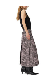 Rippled Jacquard Long Slit Skirt | Black Lotus