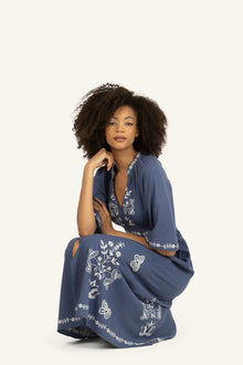 Roam Dress | Blue x Off-White Embroidery
