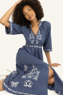 Roam Dress | Blue x Off-White Embroidery