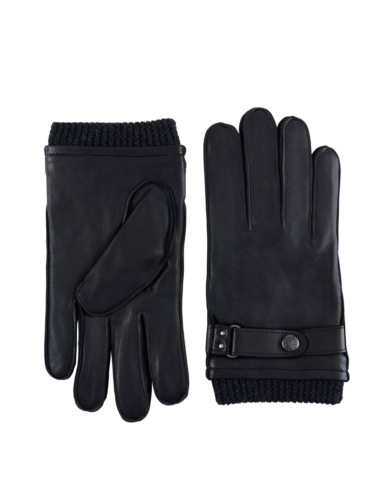 Robert Barakett | Men | Leather Glove W/ Wrist Strap & Marled Rib Cuff | Black