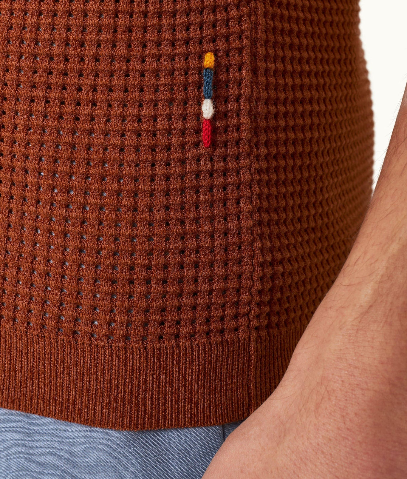 Roddy Tailored Fit Waffle Mesh Stitch Polo Shirt Knitted | Cinnamon Coffee