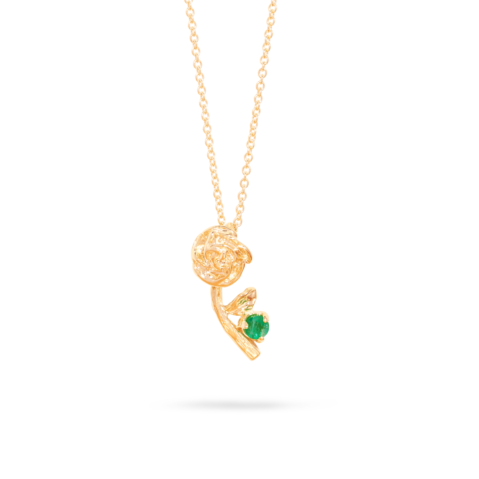 Stone and Strand 10K Yellow Gold Rose Charm With Emerald Necklace Front Image