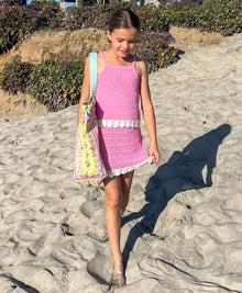 Kids Rosy Kennedy Set — soft pink crochet outfit with white trim, perfect for sunny beach or poolside days.