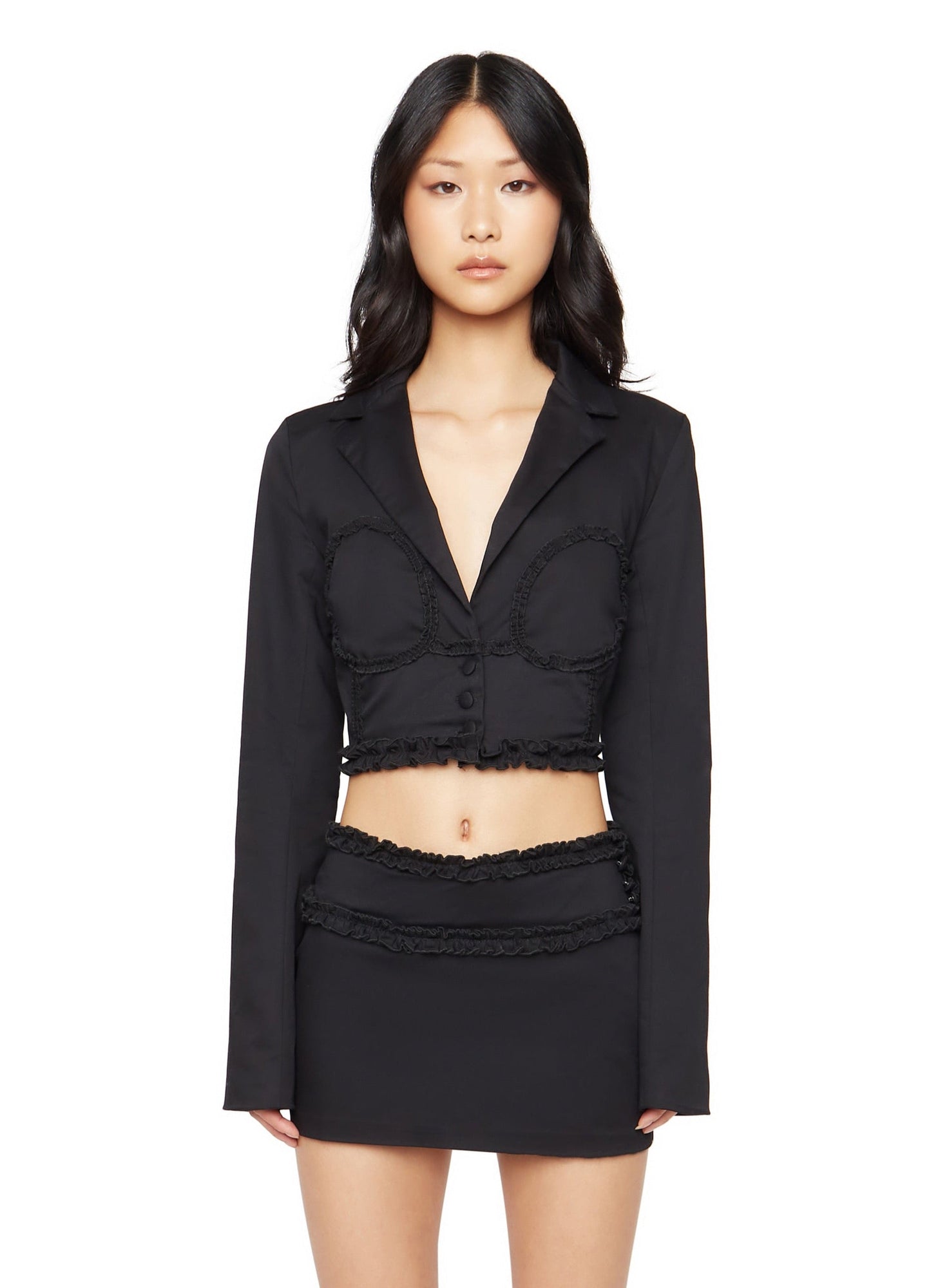 Womens | Ruffle Blazer | Black
