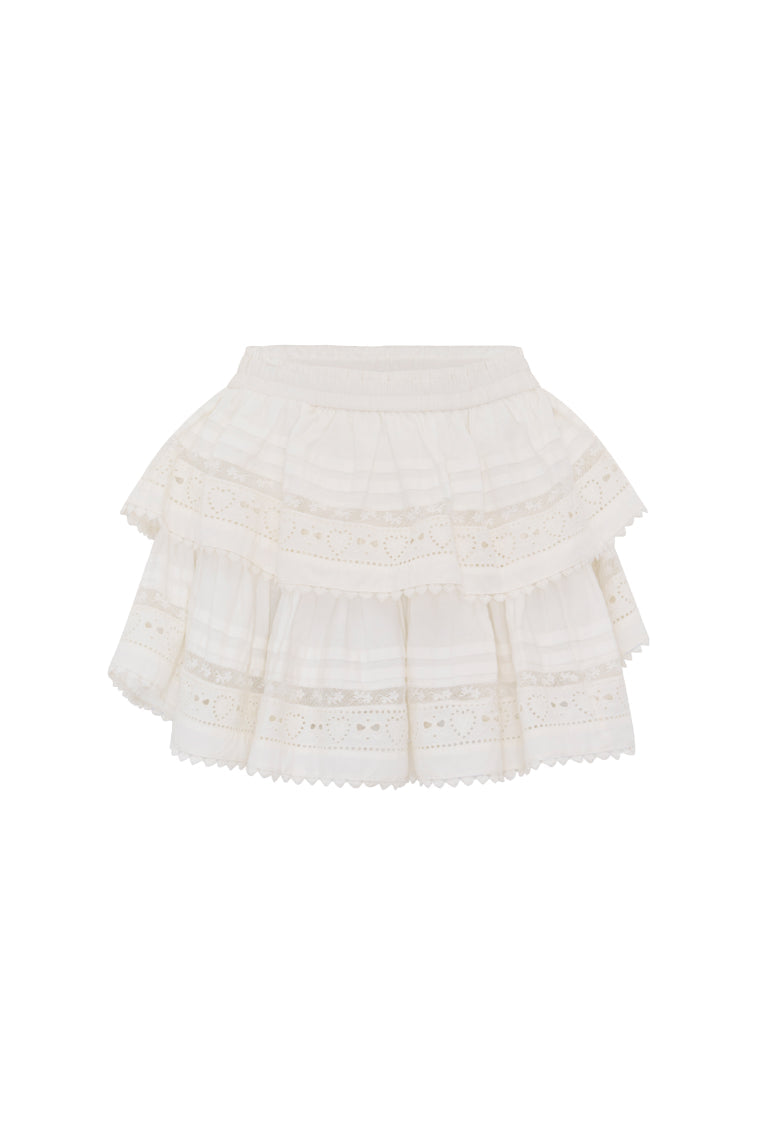 Ruffle Mini Heart Eyelet Lace Skirt | White
